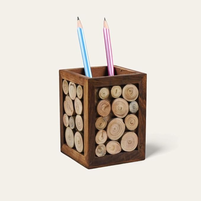 Cosy Tossy Antique Wood Desk Pen Pencil Holder Stand Multi Purpose Use Pencil Cup Pot Desk Organizer